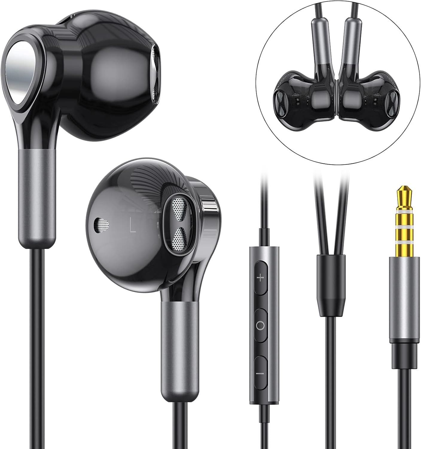 Wired Headphones with Microphone, 3.5mm Wired Earbuds HiFi Stereo Earphones in-Ear Headphones with Mic Built-in Volume Control for iPhone 6, 6S, Android, iPad, MP3, Samsung, Most 3.5mm Audio Devices