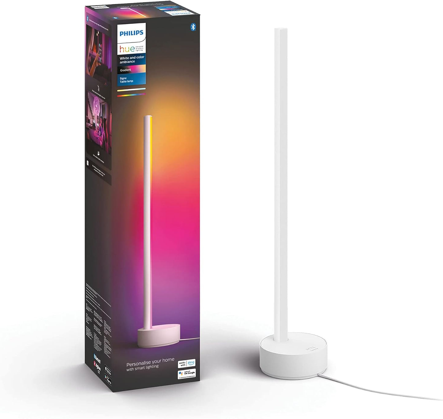 Philips Hue White and Color Ambiance Gradient Signe, Lampada da Tavolo LED, Smart, 16 Milioni di Colori, con Bluetooth, Bianca