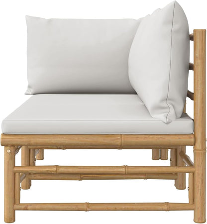 Homgoday 2-Piece Garden Lounge Set with Bamboo Light Grey Cushions, Garden Living Room, Sun Lounger, Sofa Bed Furniture, Garden Loungers for Swimming Pool, Balcony