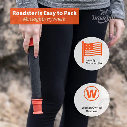 Tiger Tail 11in Massage Stick Portable Roller, Handheld, Deep Tissue Foam Roller for Legs, Neck, Calves, Thighs, Shins & Back, The Roadster 11, Orange Black