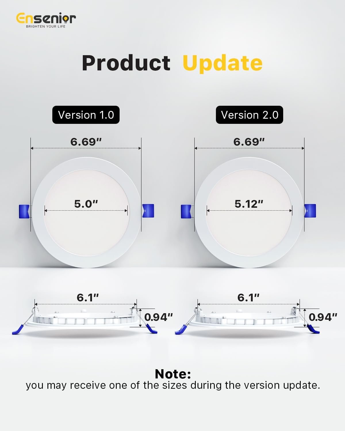 Ensenior 12 Pack 6 Inch LED Recessed Ceiling Light, Dimmable, 2700K-5000K 5CCT, 1200LM 12W 120V, High Brightness Canless Wafer Downlight - ETL&FCC&IC