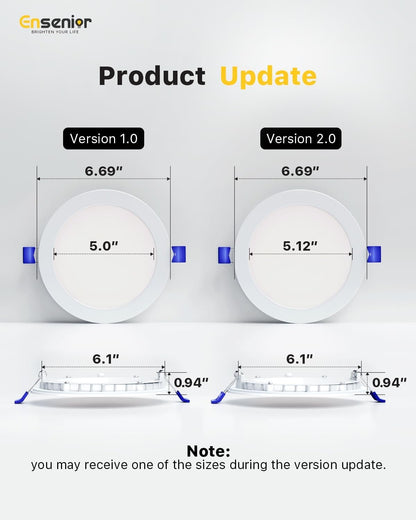 Ensenior 12 Pack 6 Inch LED Recessed Ceiling Light, Dimmable, 2700K-5000K 5CCT, 1200LM 12W 120V, High Brightness Canless Wafer Downlight - ETL&FCC&IC