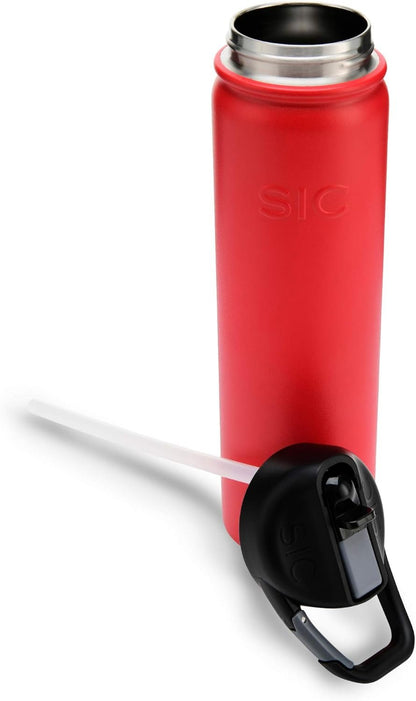 SIC (Seriously Ice Cold) Red 27 Oz. Travel Sport Bottle Double Wall Stainless Steel Vacuum Insulated No Sweat Bottle with Carabiner Lid - BPA Free Drinkware. Stainless & Powder Coated Colors