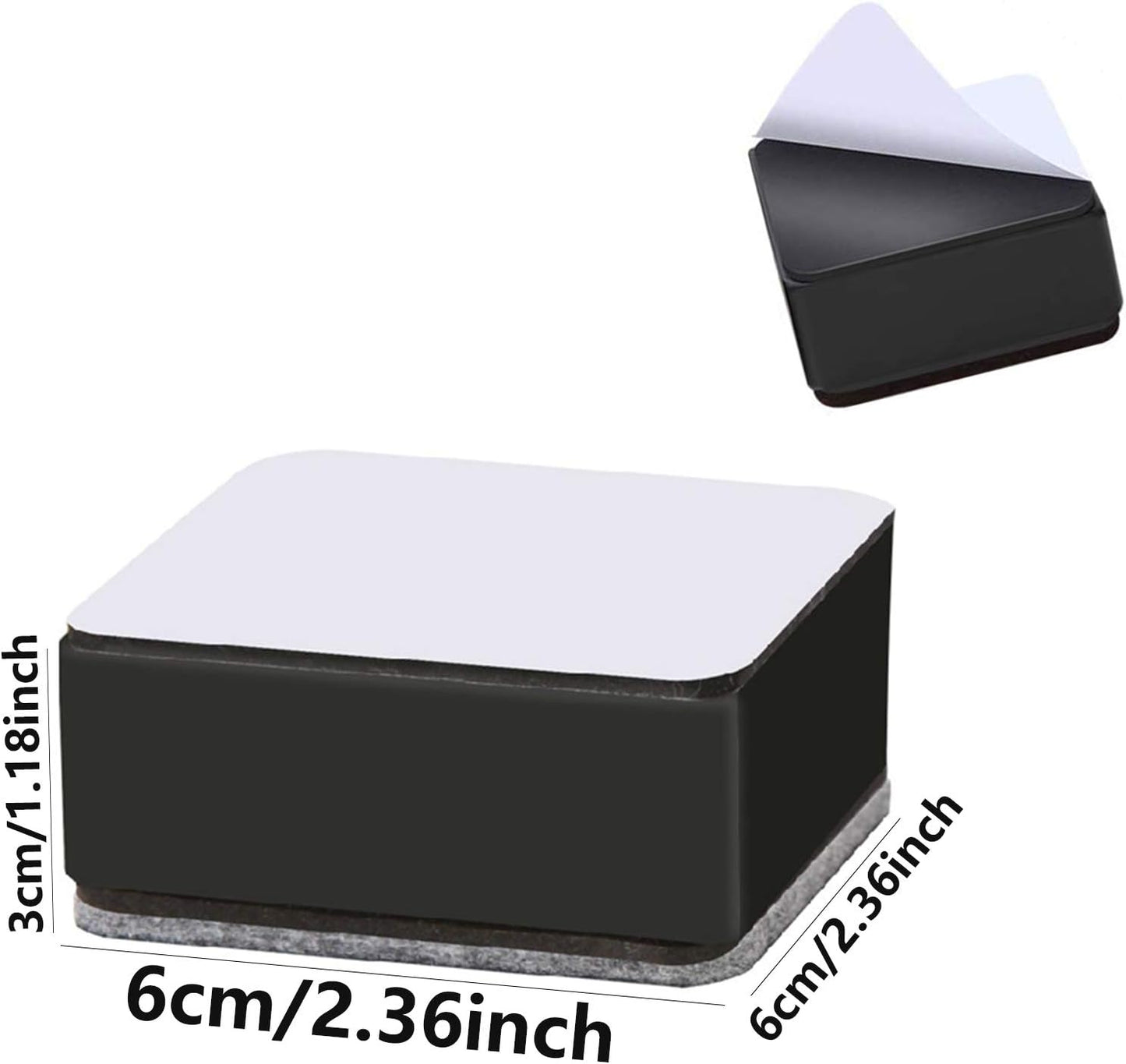 4 Pcs Carbon Steel Square Riser Bed Riser Feet Sticker for Furniture Sofa Table Wardrobe Desk