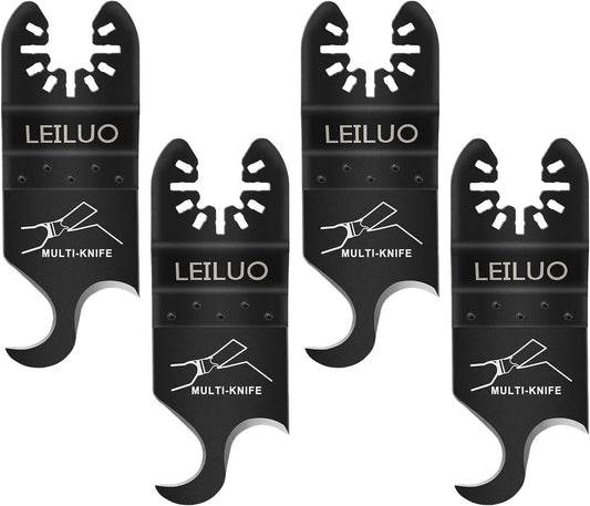 LEILUO 4 Pcs Oscillating Multi Tool Hook Knife Blade for Carpet Roof Shingles Soft Materials Universal Oscillating Tool Accessory with Storage Bag Compatible with DeWalt Dremel Milwaukee and More