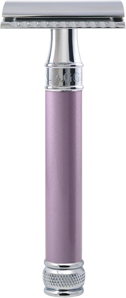 Edwin Jagger Double Edge Safety Razor, Heather, Long Handle, 5 blades