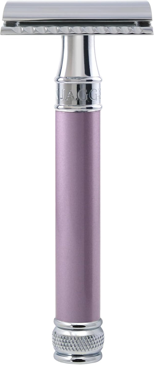 Edwin Jagger Double Edge Safety Razor, Heather, Long Handle, 5 blades