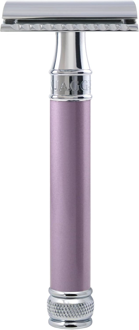 Edwin Jagger Double Edge Safety Razor, Heather, Long Handle, 5 blades