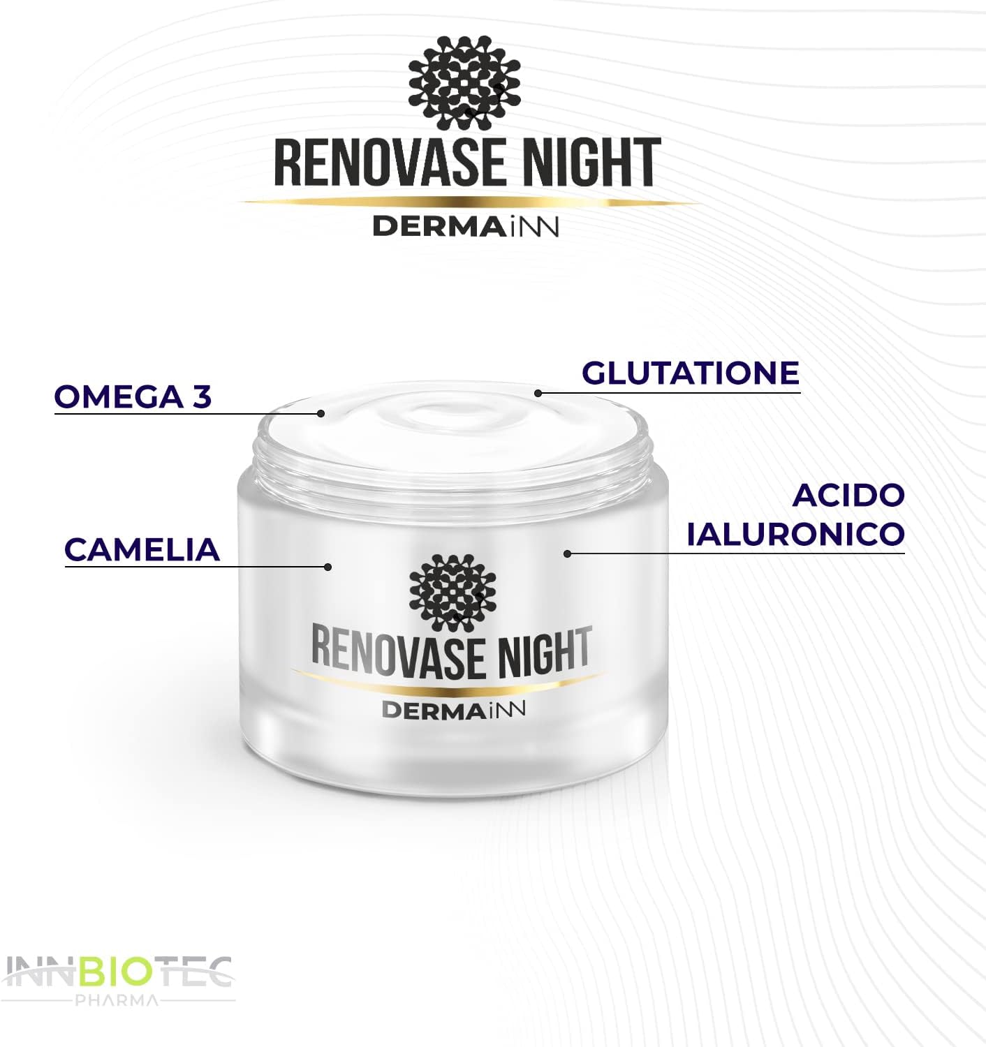 Renovase Night Anti-Wrinkle Face Cream – Anti-Wrinkle Cream – Hyaluronic Acid Face – Acyl Glutathione and Omega 3 – Anti-Wrinkle Night Cream – Anti-Inflammatory Action – Anti-Wrinkle for Men and Women