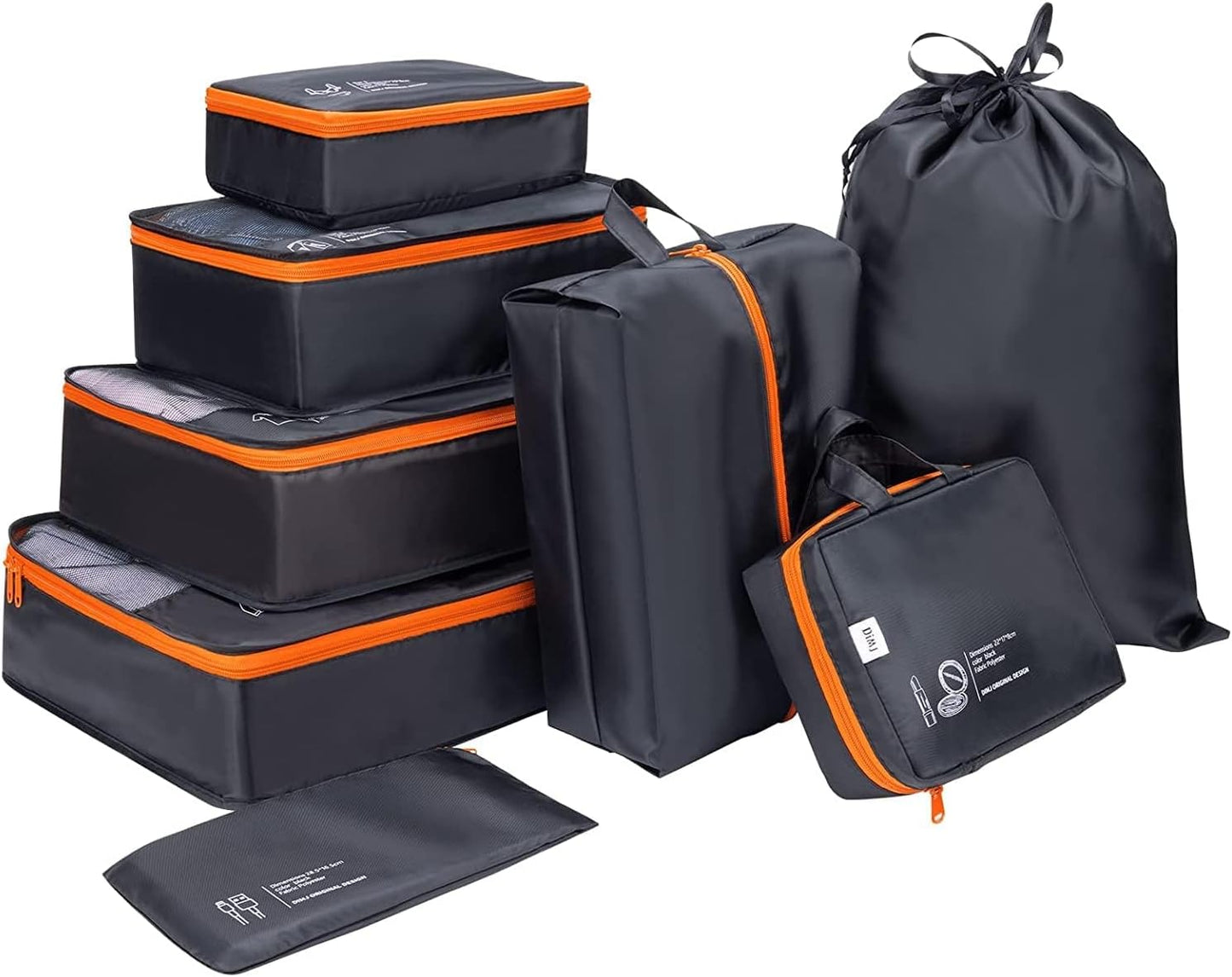 DIMJ Travel Suitcase Organizer, Travel Set Useful Accessories Organizer for Suitcases Travel Kit, Dark Black-(Classic)