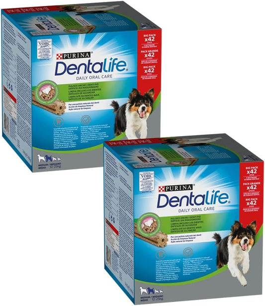 PURINA DENTALIFE Daily Oral Care Snack for Oral Hygiene for Adult Dogs Medium Size 2 Packs of 42 Sticks