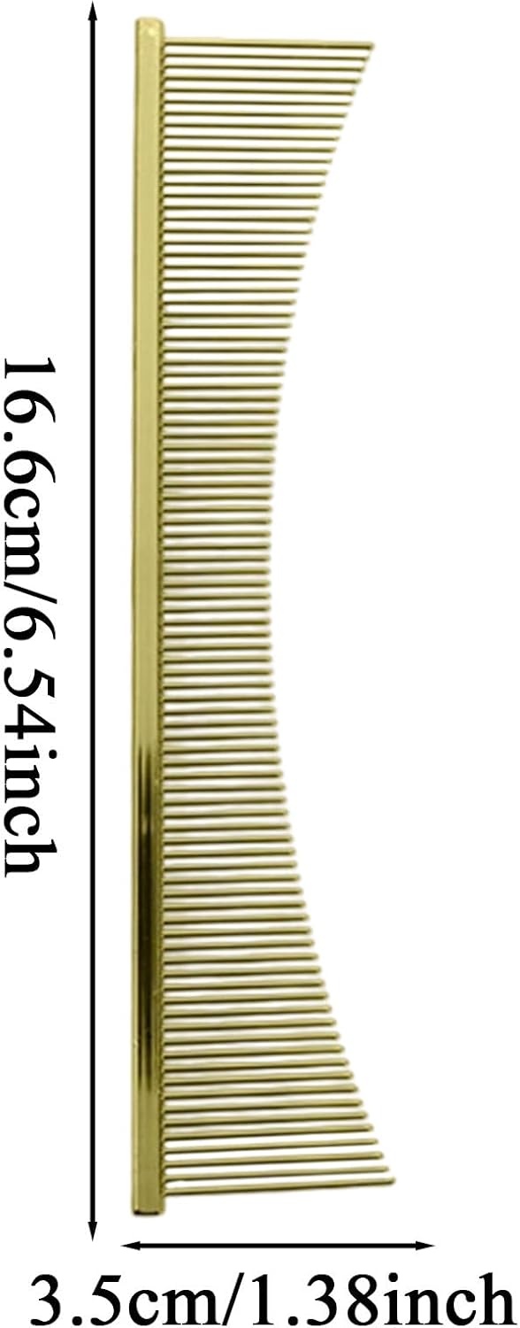 Flea Comb, Cat Grooming Brush, Professional Pet Dematting Tool, Tear Stain and Sensitive Skin Care, for Puppy Daily Brushing Routine, 16,6 x 3,5 x 0,1 cm Silver Gold