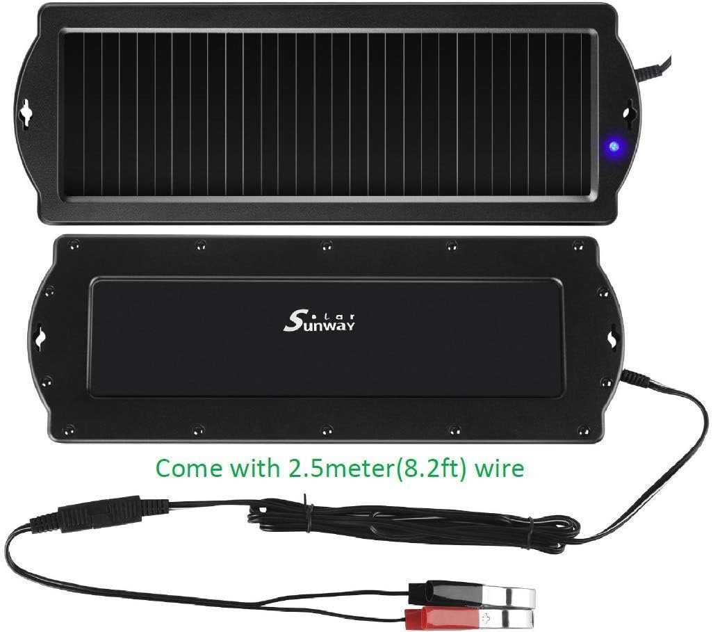 Sunway Solar Car Battery Trickle Charger & Maintainer 12V Solar Panel Power Charger With Cigarette Lighter Plug Battery Clamp For Car, Automotive, Motorcycle, Boat, Marine, Snowmobile, Watercraft, RV