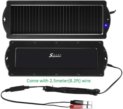 Sunway Solar Car Battery Trickle Charger & Maintainer 12V Solar Panel Power Charger With Cigarette Lighter Plug Battery Clamp For Car, Automotive, Motorcycle, Boat, Marine, Snowmobile, Watercraft, RV