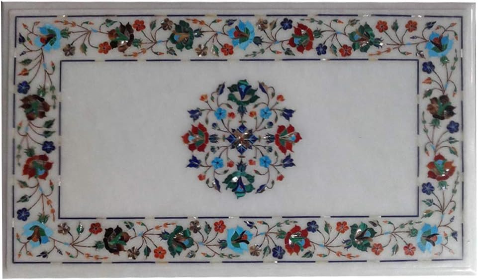 crafts look Pietra Dura Inlay Marble Dining Table Top Handmade Work