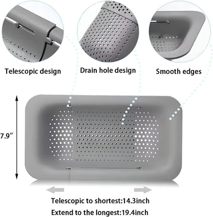 3 in 1 Pack Kitchen Sink Colander Strainer Basket, Home Apartment Kitchen Essentials, Fruit and Vegetable Colander, strainers and colanders, Food Strainer, Extendable Colander Strainer Basket - Grey