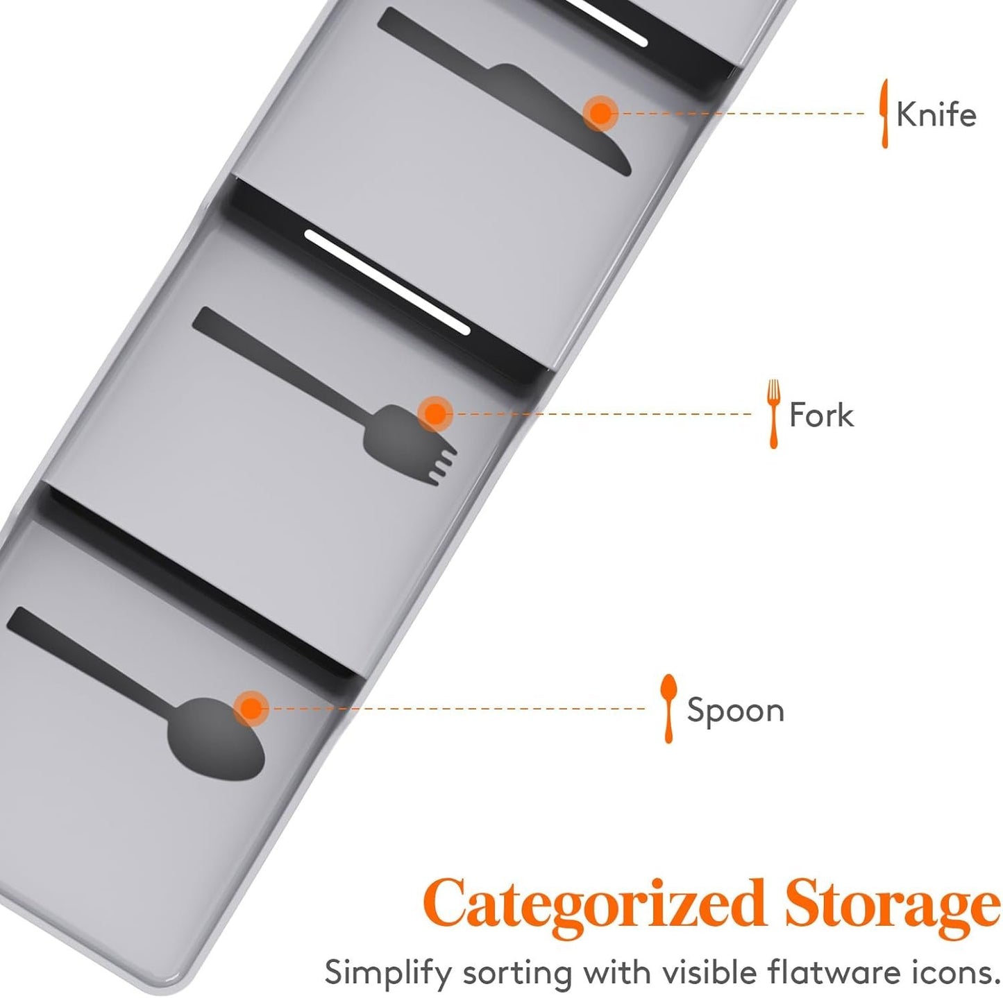 Lifewit Compact Flatware Drawer Organizer, Narrow Silverware Tray for Kitchen Drawers, Plastic Cutlery Holder for Spoons, Forks and Knives, Utensils Storage Organization, Gray