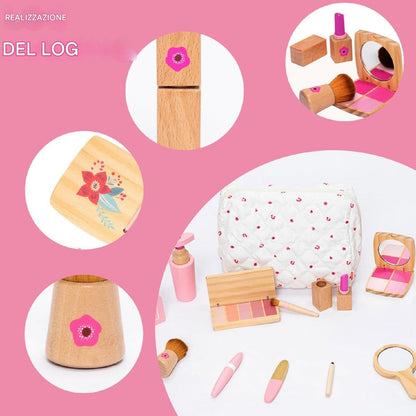 Wood Beauty Hair Salon & Makeup, Pretend Play Dress-Up Kit, Safe Educational Makeup and Hair Toy Set for Boys and Girls, Child-Friendly Design, Crafted from Smooth, Harmless Materials