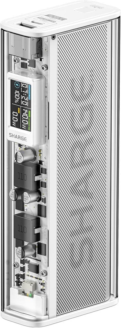 SHARGE Shargeek 140W Power Bank 20000mah Transparent Laptop Powerbank USB-C USB-A Ports with Smart Display, Outdoor Portable Charger for iPhone 16/15, MacBook, Galaxy, Dell, iPad, Camera, Solar Pack
