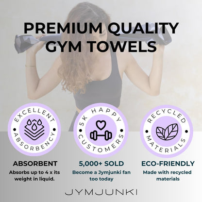Jymjunki Gym Towel for Working Out (90 x 45 CM) - 100% Recycled Microfiber, Lightweight Soft & Highly Absorbent Sports, Yoga & Workout Towel, Sweat Towel for Gym - Great Gift Idea