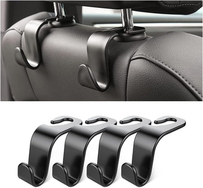 Back Seat Headrest Hooks, 4 Pack Black Stylish Hanger for Car Handbag, Clothes, Coats, Grocery Bags - Interior Accessories (Black2)