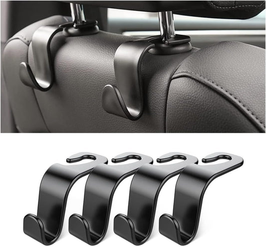 Back Seat Headrest Hooks, 4 Pack Black Stylish Hanger for Car Handbag, Clothes, Coats, Grocery Bags - Interior Accessories (Black2)