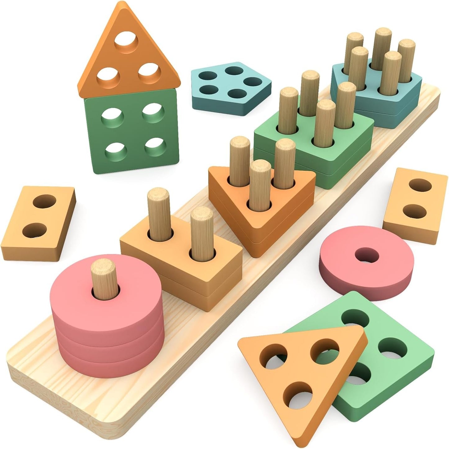 OSLINE Montessori Educational Toys for 1 2 3 Year Old,Toddler Wooden Toys Shape Sorter Stacking Toys,1-5 Year Old Boy Girl Gifts,Wooden Blocks Puzzle Learning Toys,Easter Birthday Gifts