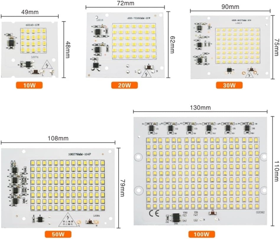 YSJX Lighting, Confezione da 6, lampada a LED proiettore AC220V 10W 20W 30W 50W 100W Smart IC Chip SMD2835 Illuminazione esterna fai da te(Cold White,30W 220V)
