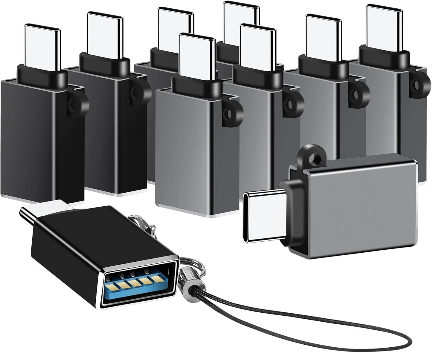 BaseNew USB C Adapter 10 Pack,USB C to USB Adapter,USB A to C Adapter,Type C to USB Cable Converter for MacBook Pro,iPad,Charger,Samsung Galaxy S20+ (Grey+Black)