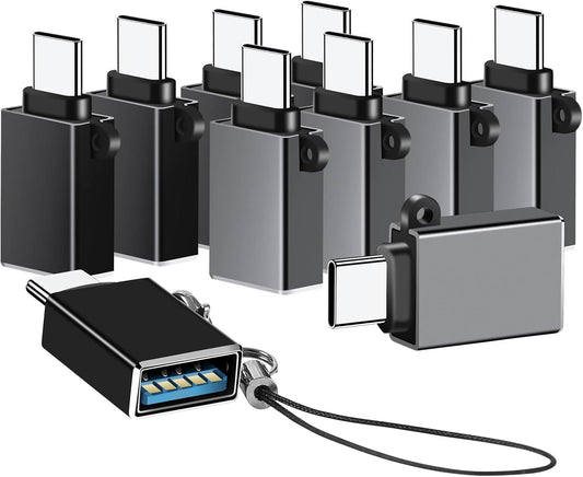BaseNew USB C Adapter 10 Pack,USB C to USB Adapter,USB A to C Adapter,Type C to USB Cable Converter for MacBook Pro,iPad,Charger,Samsung Galaxy S20+ (Grey+Black)