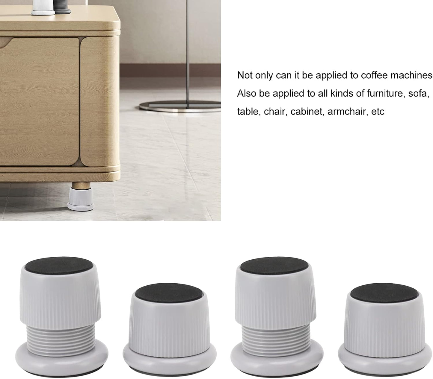 Tomotato 4 Pieces Height Adjustable Legs, 40 mm Height Adjustable Furniture Riser, 0-25 mm, Wear-resistant, Non-Slip, Furniture Legs for Table, Chair, Sofa(Grey)