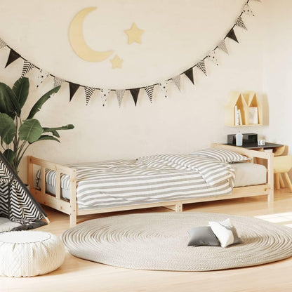 vidaXL Solid Pinewood Bed Frame for Kids - Timeless Design, Low-to-The-Ground, Sturdy Slats - Brown Natural - 90x190 cm Compatible