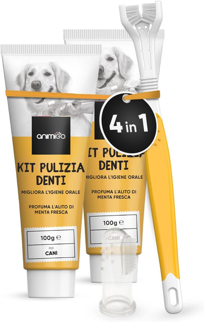 3 Heads Dog Toothbrush + Finger Brush + 2 Toothpaste for Dogs, Cleaning Kit for Dogs, Toothbrush and Toothpaste for Dogs, Anti-artartar Dog Toothbrush, Dog Toothbrush for Fresh Breath
