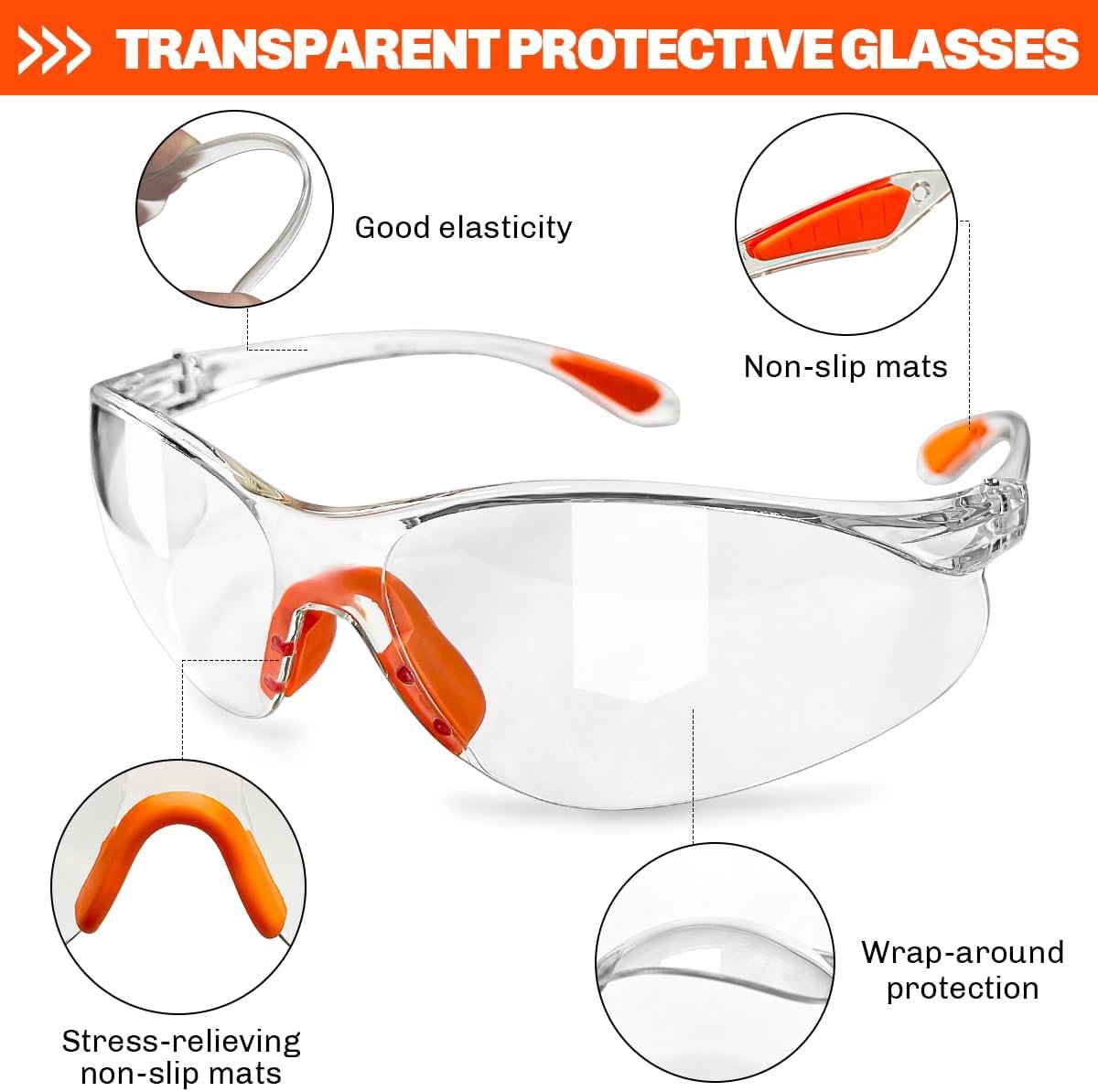 12 Packs Orange Safety Glasses for Men and Women - Clear Working Glasses and Goggles for Ultimate Eye Protection