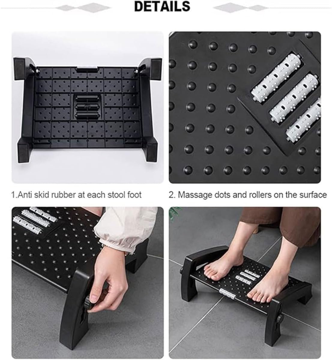 AIMALL Adjustable Office Foot Rest Under Desk - Ergonomic Foot Pedal Stool with Massage Rollers, 6 Height Levels, Anti-Slip Design, 17.3 x 12.2 x 7.5 Inches
