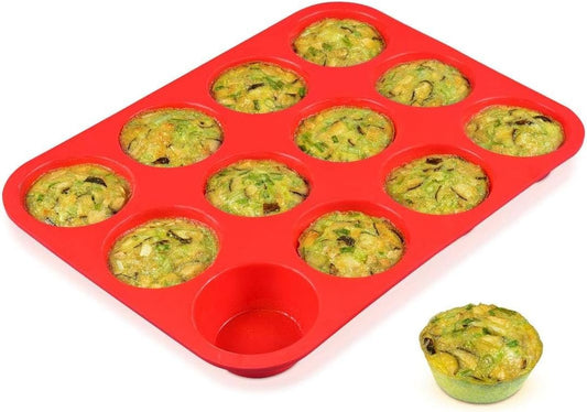 CAKETIME 12 Cups Silicone Muffin Pan - Nonstick BPA Free Cupcake Pan 1 Pack Regular Size Silicone Mold