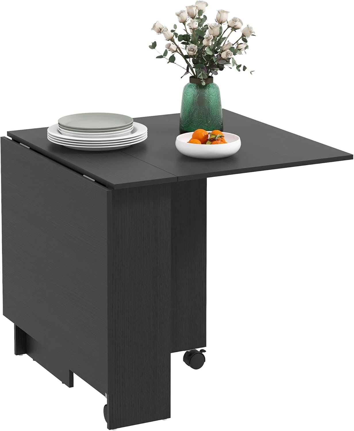 HOMCOM Folding Dining Table, 55" Drop Leaf Table for Small Spaces, Foldable Table with Storage Shelves for Kitchen, Dining Room, Black