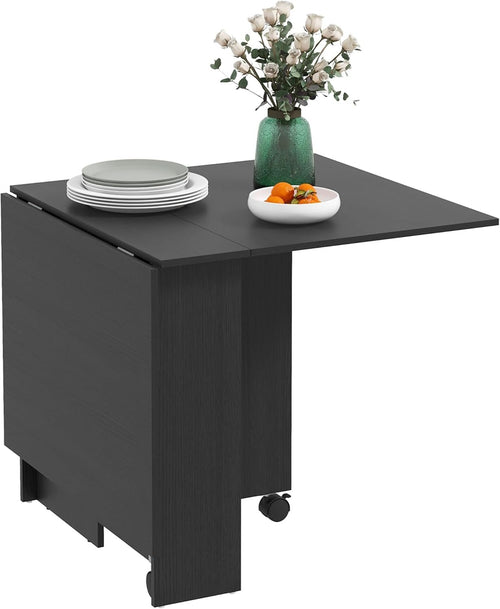 HOMCOM Folding Dining Table, 55" Drop Leaf Table for Small Spaces, Foldable Table with Storage Shelves for Kitchen, Dining Room, Black