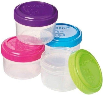 Sistema To Go Containers | Salad Dressing Food Storage Containers with Lids | 35 ml | BPA-Free | Blue, Green, Pink & Purple Lids | 4 Count