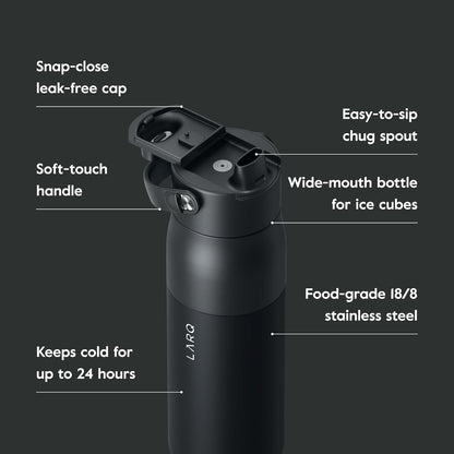 LARQ Bottle Swig Top 23oz - Insulated Stainless Steel Water Bottle With Built-In Silicone Handle | Thermos, BPA Free | Reusable Water Bottle for Sports, Gym, and Travel, Obsidian Black