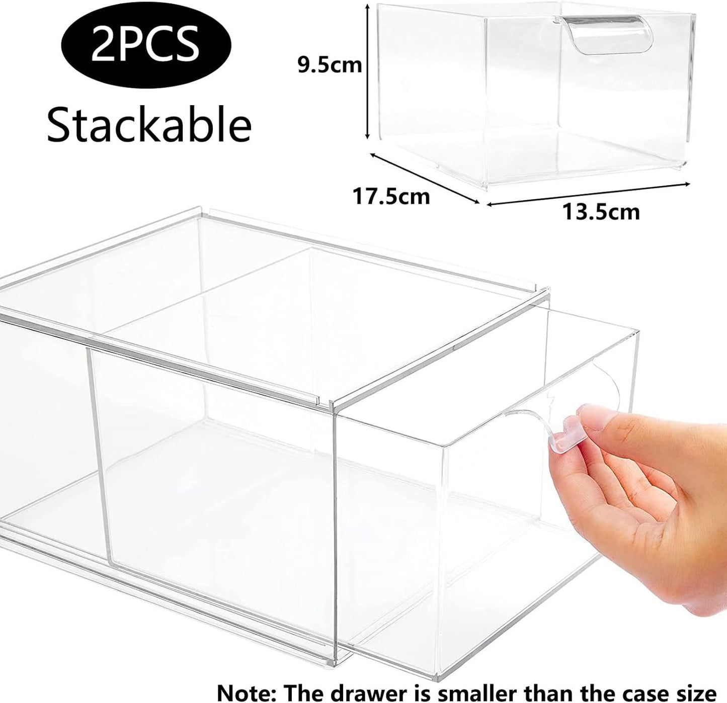 YIEZI Stackable Makeup Organizer Storage Drawers, 4.4'' Tall Acrylic Bathroom Organizer，Clear Plastic Storage Bin for Vanity, Under Sink, Kitchen Cabinets, Pantry Storage and Home Organization, 4 Pack