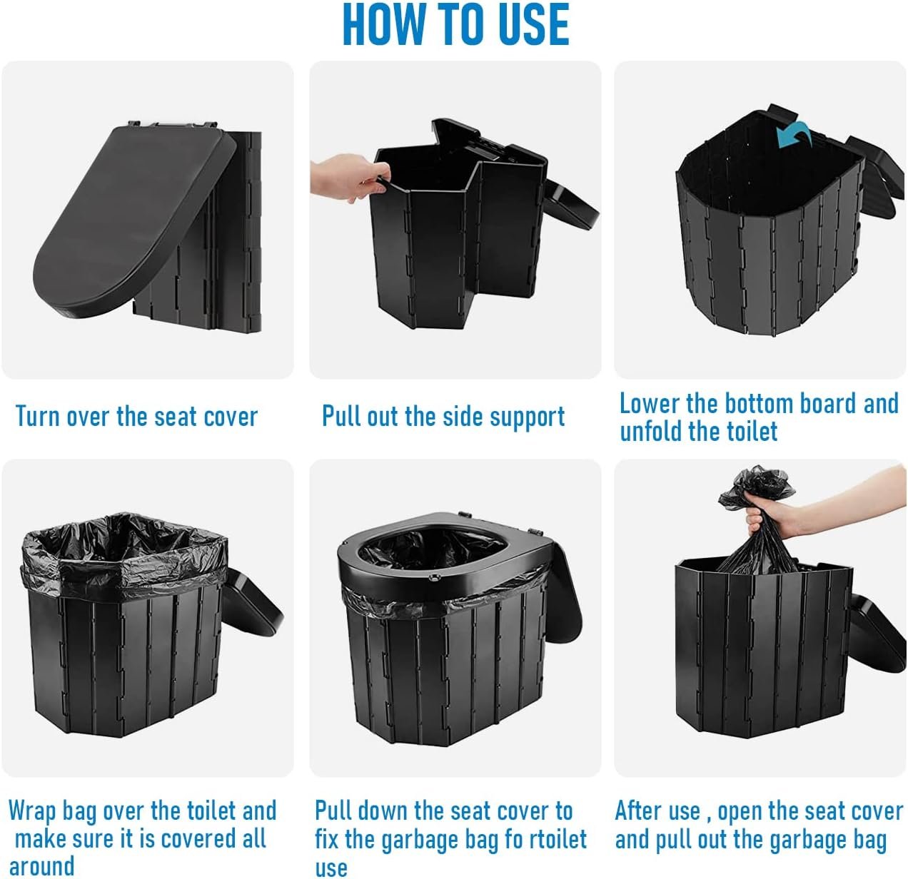 Aumerage Portable Folding Waterproof Camping Toilet with Lid & Carry Bag, Compact Travel Toilet for Camping, Hiking, Boat, Beach, Traffic Jam, Car and Outdoor Adventures (Black)