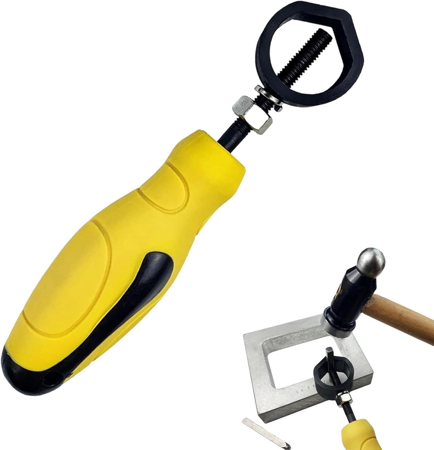 Chisel and Punch Holder Tool, Safety Handle Leather Puncher, 4.6 inches Marking Punch, Yellow Rubber Grip for Secure Use, woodworking tool blacksmith