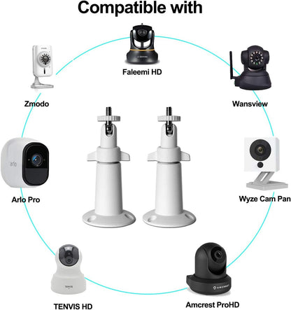 Security Camera Wall Mount Bracket (1/4'') Adjustable Indoor/Outdoor Mount Compatible with Arlo, WYZE, Amcrest, TENVIS, Faleemi, Wansview, CCTV Camera and Other Compatible Models (2 Pack / White)