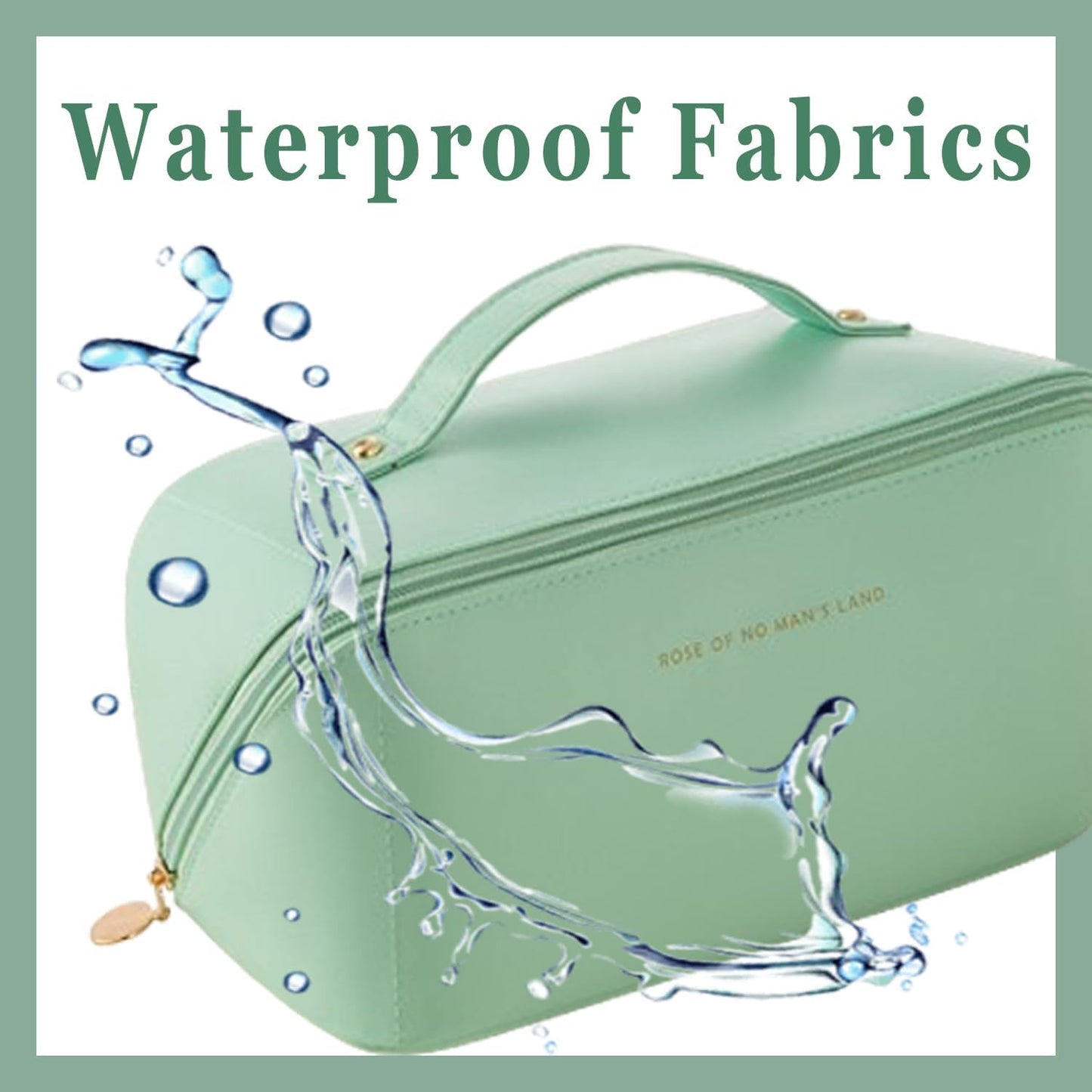 Makeup Bag Large Capacity Cosmetic Tools Bag, Make Up Bag with Zipper, Double-Layer Cosmetic Bag for Accessories, Shampoo, Cosmetics, Cosmetic Brush, Green Mint, Modern Simplicity