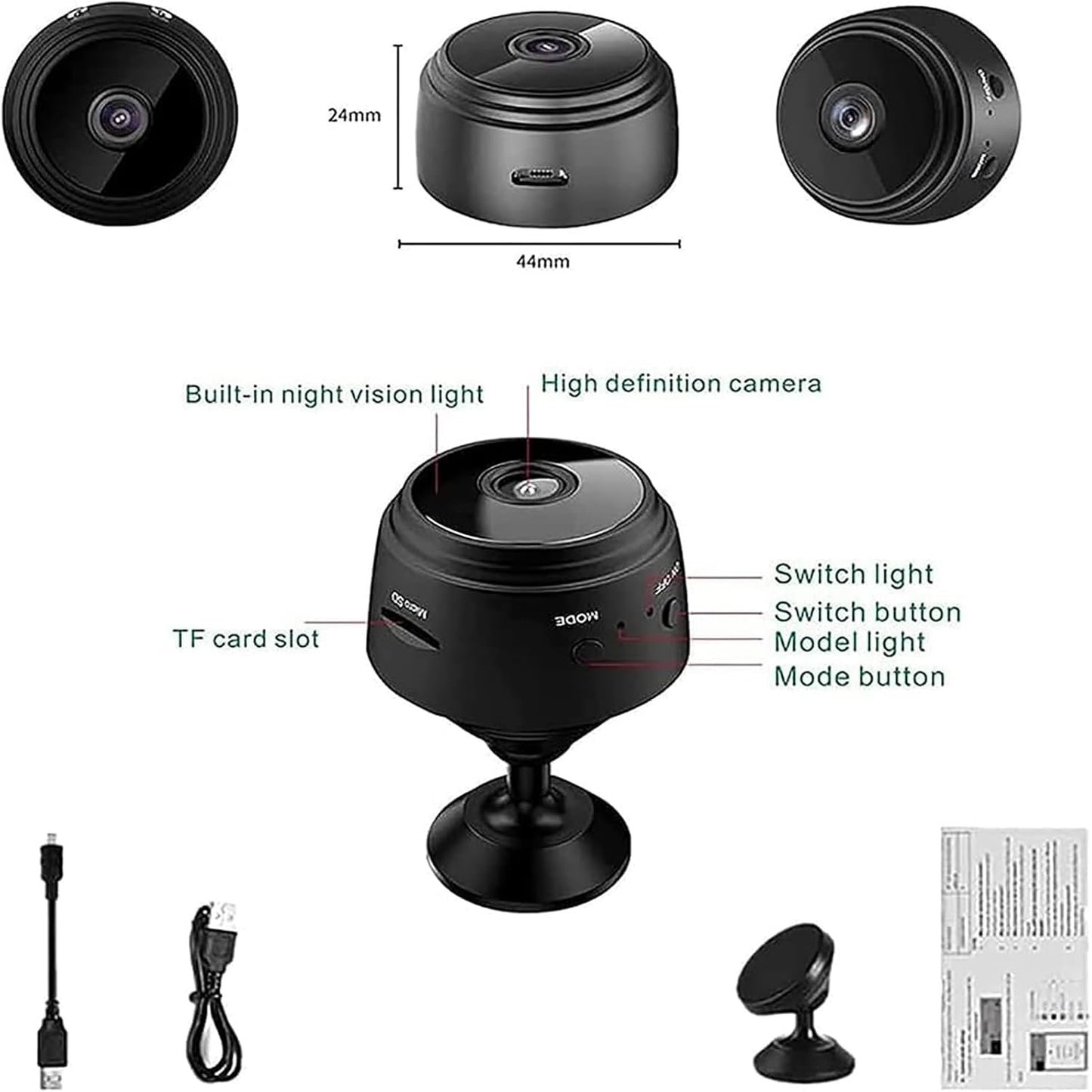 Secret Scope Camera, Secret Scope Mini Security Camera, Mini Wire-Free Monitor with Night Vision Function, WiFi Camear Outdoor Wireless 1080p HD (Black, 3)