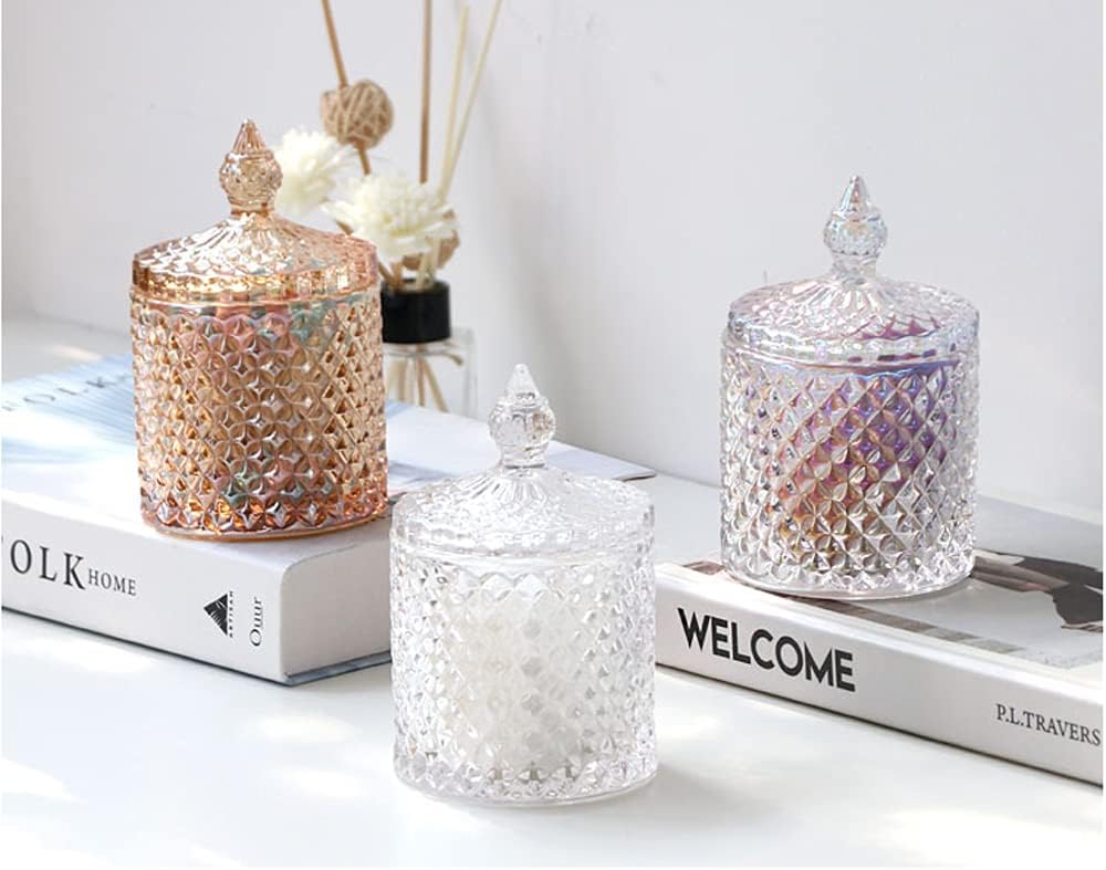MengCat Cotton Ball and Swab Holder Organizer,Clear Glass Bathroom Vanity Countertop Canister Jars with Lid, Apothecary Jars Holder Makeup Organizer for Pads,Bath Salts 8.8OZ Set of 2