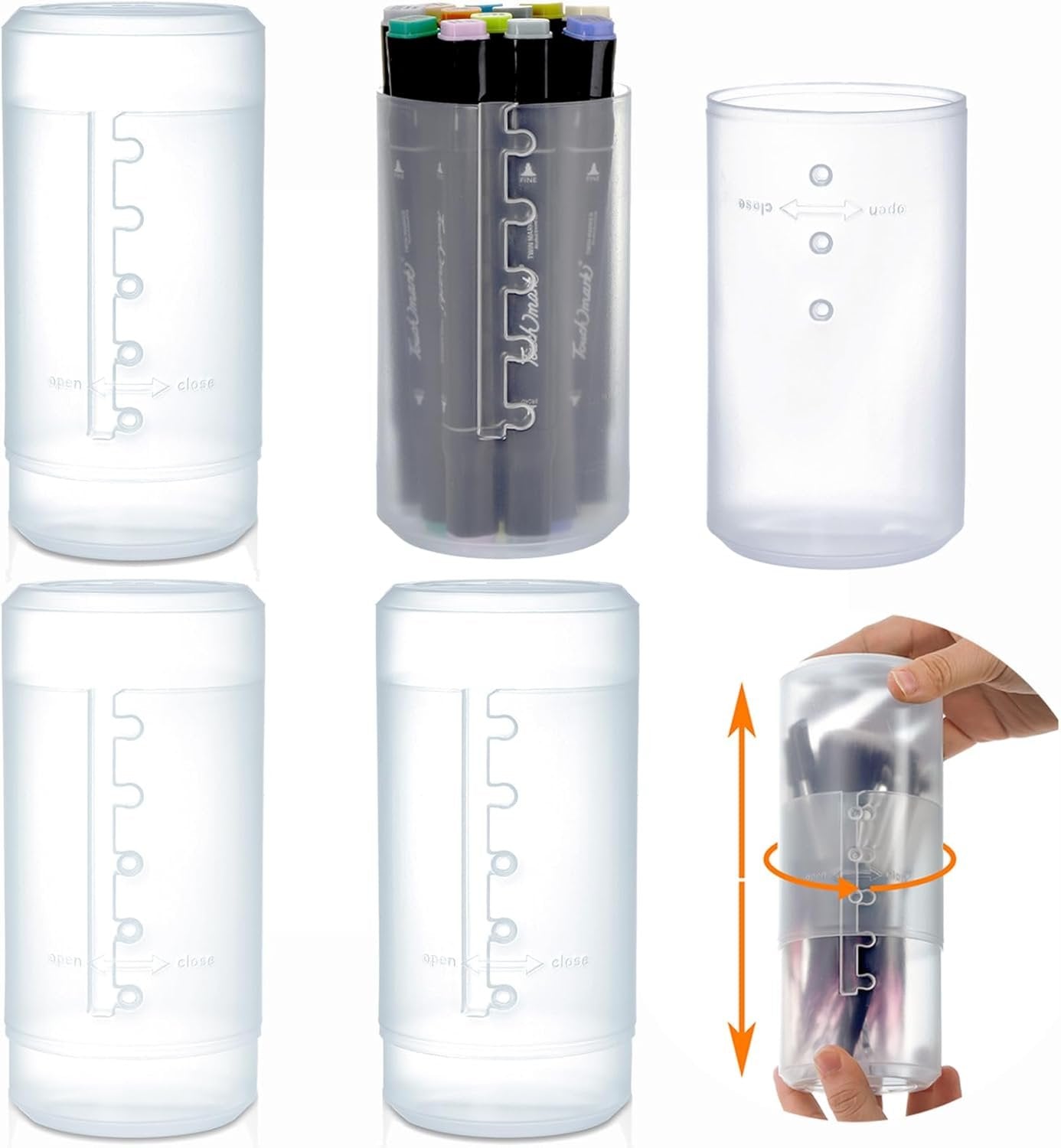 TOPZEA 4 Pack Retractable Makeup Brush Holders, Plastic Portable Cosmetic Organizer Travel Makeup Accessories Cups with Lid, Dust-proof Brushes Storage Case for Women, Make-up Artist, Translucent,