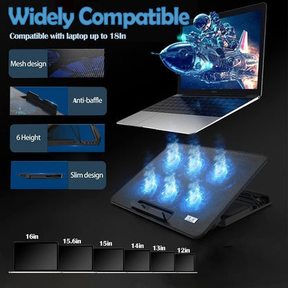 Laptop Cooling Pad, Necomi® Laptop Cooler Stand with 6 Quiet Cooling Fans and 6 Height Adjustable Dual USB Powered Gaming Cooling Stand for 12-17 Inch Desktop Computer
