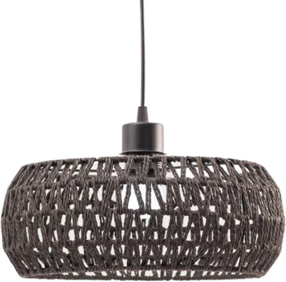 Rattan Pendant Light Shade, 12x6 Woven Pendant Light Shade, Elegant Rustic Round Hanging Lamp Shade for Dining Room Bedroom Kitchen Teahouse, Black,Hanging Lamp Shade